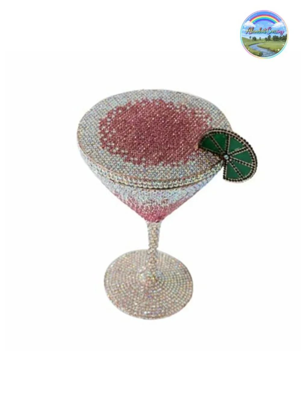 Rhinestone Cocktail Glass Clutch with Detachable Chain Evening Bag